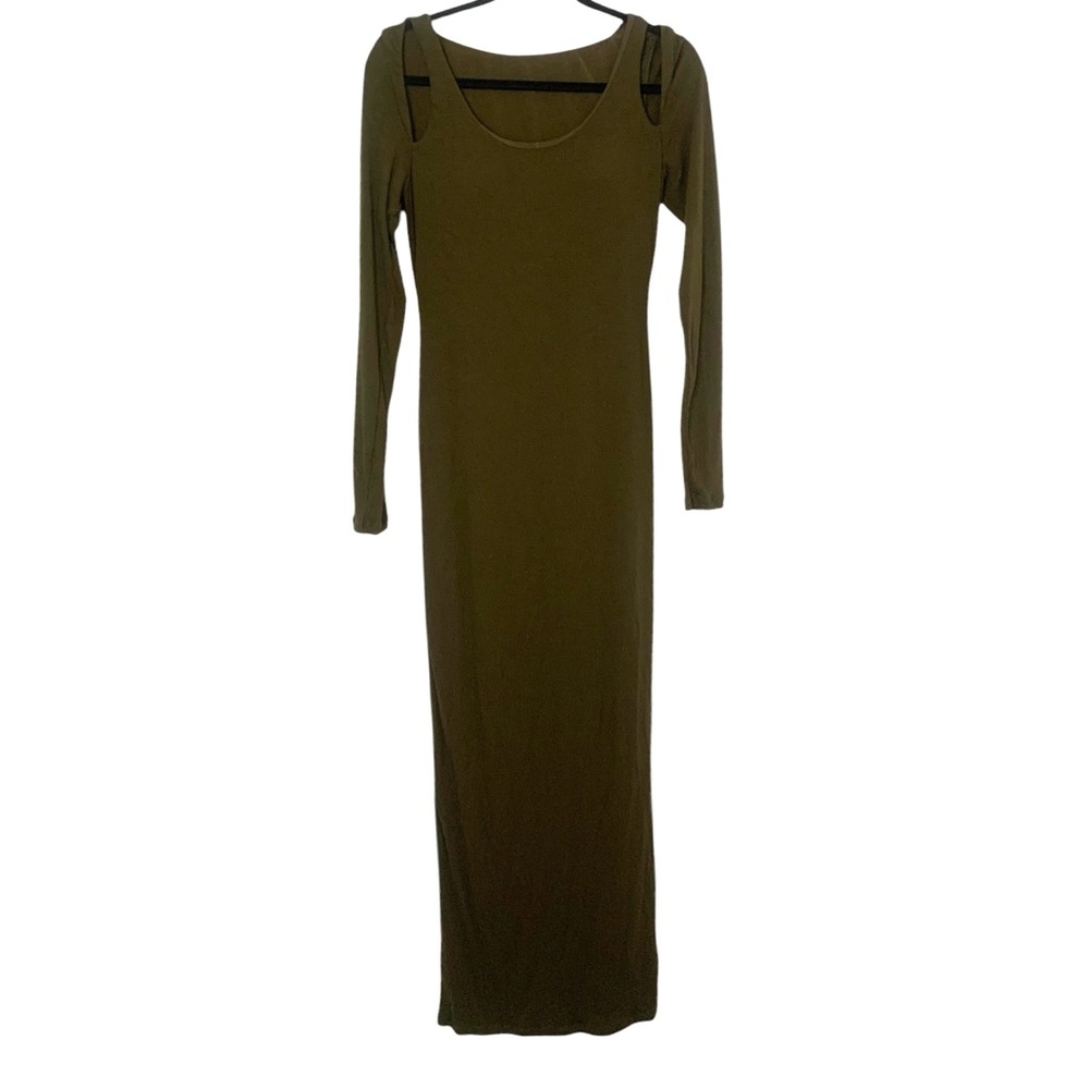 NWT Shapellx Large Olive Green Cozy Ribbed Shoulder Cut-Out Shaping Dress